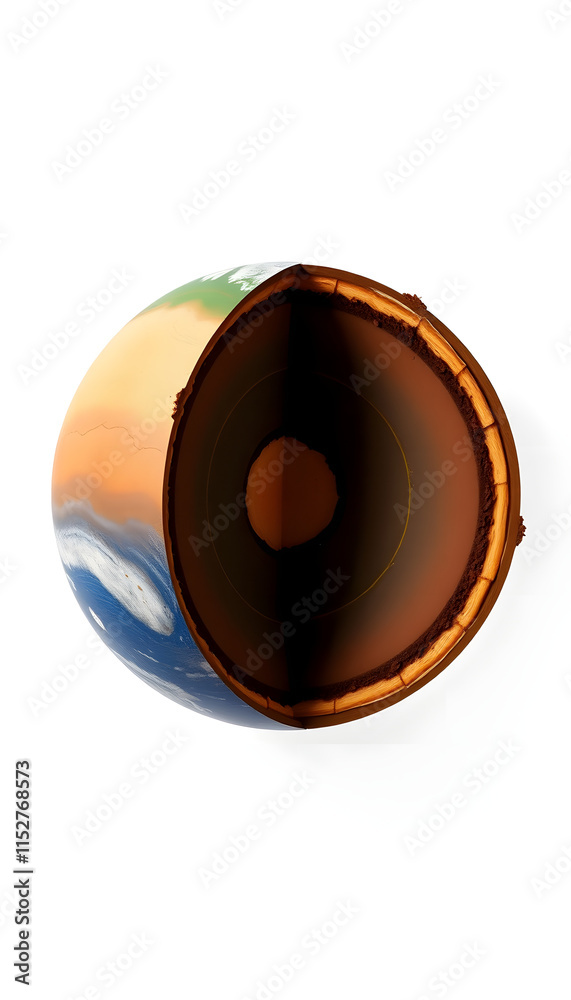 Earth structure isolated on white. Crust, upper mantle, lower , outer core and inner . cutaway. Layered, flat design Earth structure isolated on white. Crust, upper mantle, lower , outer core and inner . cutaway. Layered, flat design