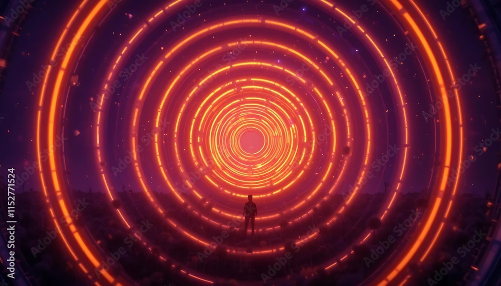 Obraz premium Person Stands Within Glowing Circular Tunnel Of Light