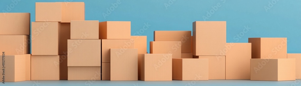 Stacked Cardboard Boxes in Various Sizes Against a Solid Blue Background for Packaging, Shipping, and Storage Concepts Stacked Cardboard Boxes in Various Sizes Against a Solid Blue Background for Packaging, Shipping, and Storage Concepts