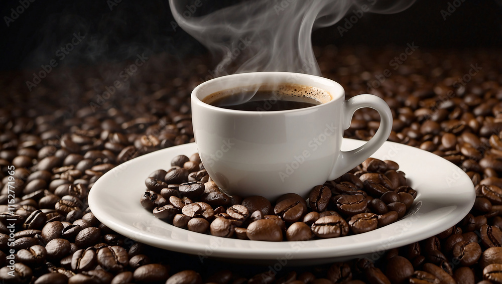 Freshly Brewed Coffee with Roasted Beans Freshly Brewed Coffee with Roasted Beans