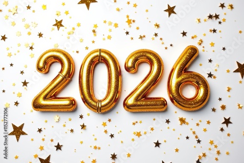 Celebrate the New Year 2026 with Golden Balloons and Sparkling Stars - Perfect for Party Decorations, Invitations, and Social Media Posts