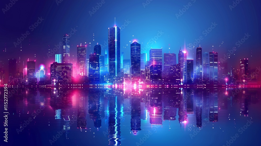 Neon Cityscape Reflection: A Futuristic Metropolis at Night Neon Cityscape Reflection: A Futuristic Metropolis at Night