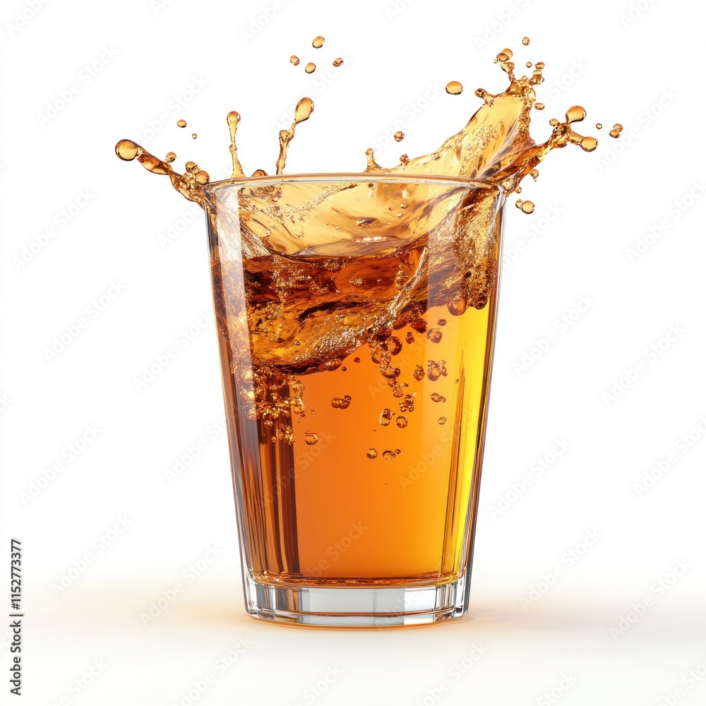Refreshing amber liquid splashing in a glass. Refreshing amber liquid splashing in a glass.