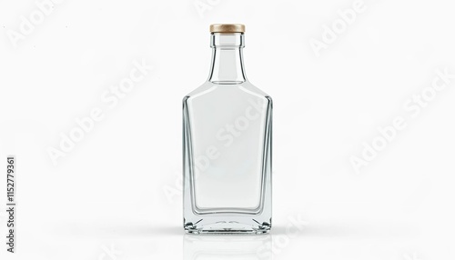 An empty glass bottle with a lid highlighted on a white background