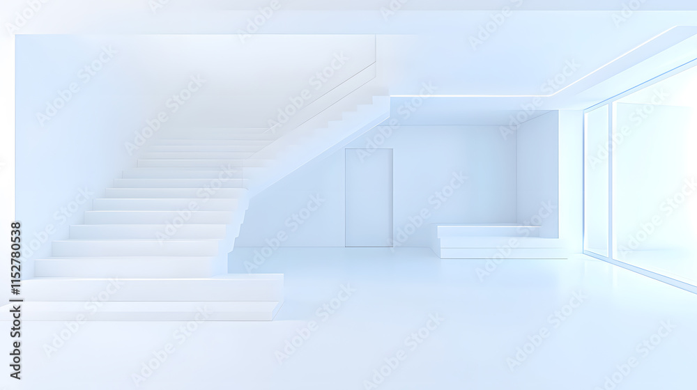 Obraz premium Minimalist interior design modern home photography bright environment wide angle aesthetic serenity