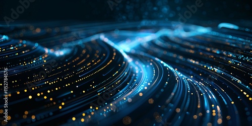 Abstract technology and cyberspace background with gold and blue dot color