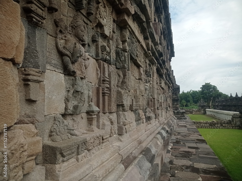 carved statues at Plaosan temple site, Prambanan, Central Java, Indonesia