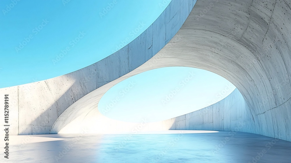 Obraz premium Futuristic Curved Architecture in Minimalist Concrete and Sky Scene