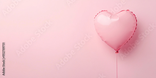 minimalistic image of heart shaped balloon floating against soft pink background, evoking feelings of love and joy. Perfect for romantic themes and celebrations photo