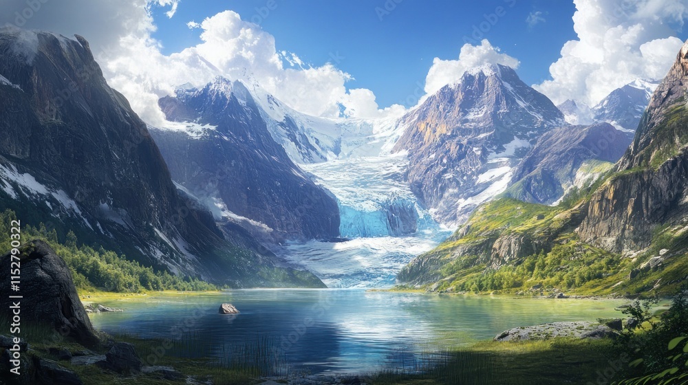 Majestic Glacier Lake Surrounded by Snow-Capped Mountains Majestic Glacier Lake Surrounded by Snow-Capped Mountains