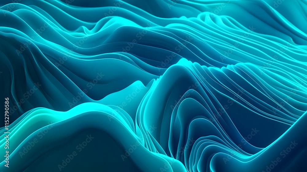 Obraz premium Stunning 3D Render: Teal Abstract Waves Flowing Dynamically. AI Generated