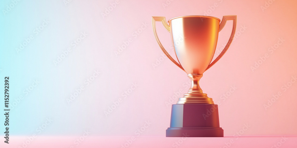 close up of sleek gold trophy with minimalist design, symbolizing achievement and success. trophy stands prominently against soft gradient background