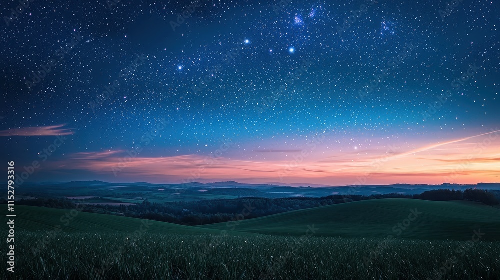 Fototapeta premium Twilight Stars Over Rolling Hills