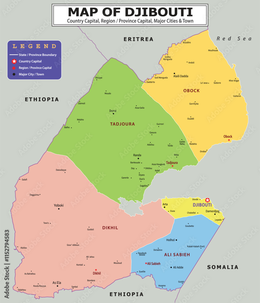 Obraz premium African Countries Geography Political map. Political map of country with capital, province or state capital, major cities and town.