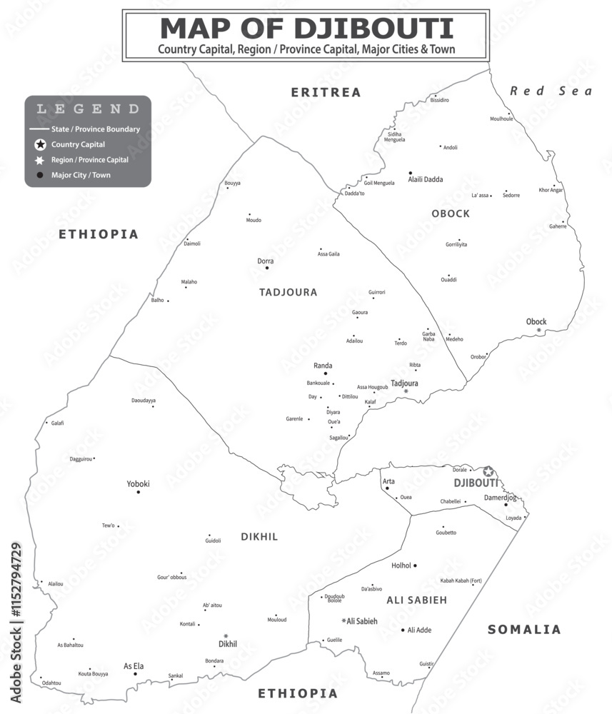 Obraz premium African Countries Geography Political map. Political map of country with capital, province or state capital, major cities and town.
