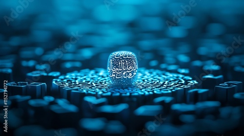 Futuristic Islamic Calligraphy Verse in Glowing Aqua Tech Environment