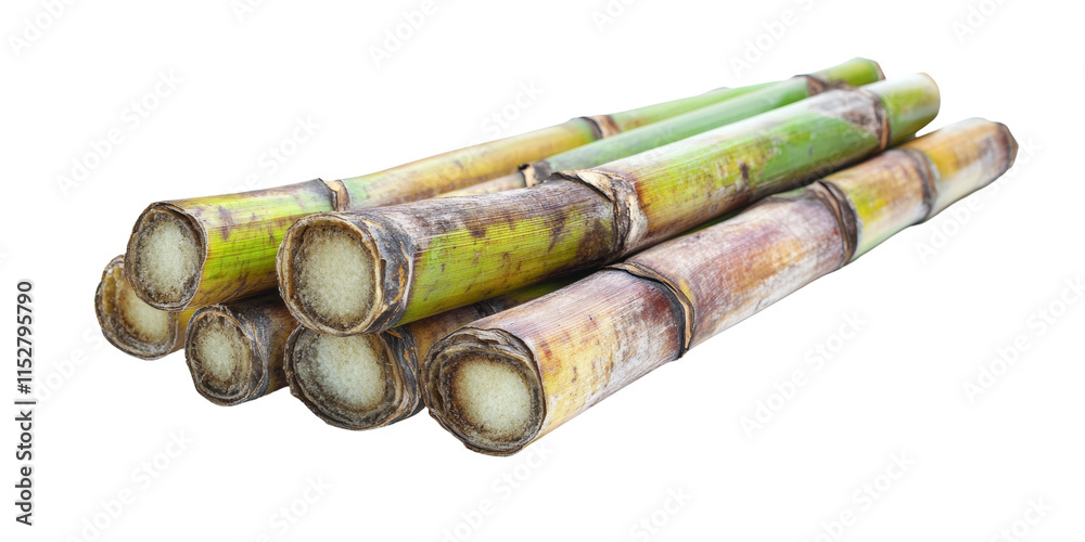 Fototapeta premium Sweet sugarcanes arranged in an attractive pattern, ready for sale or consumption, emphasizing their natural goodness.