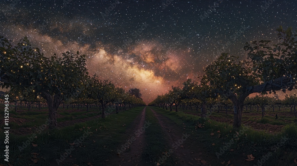 Fototapeta premium Starry Night Over Quiet Orchard