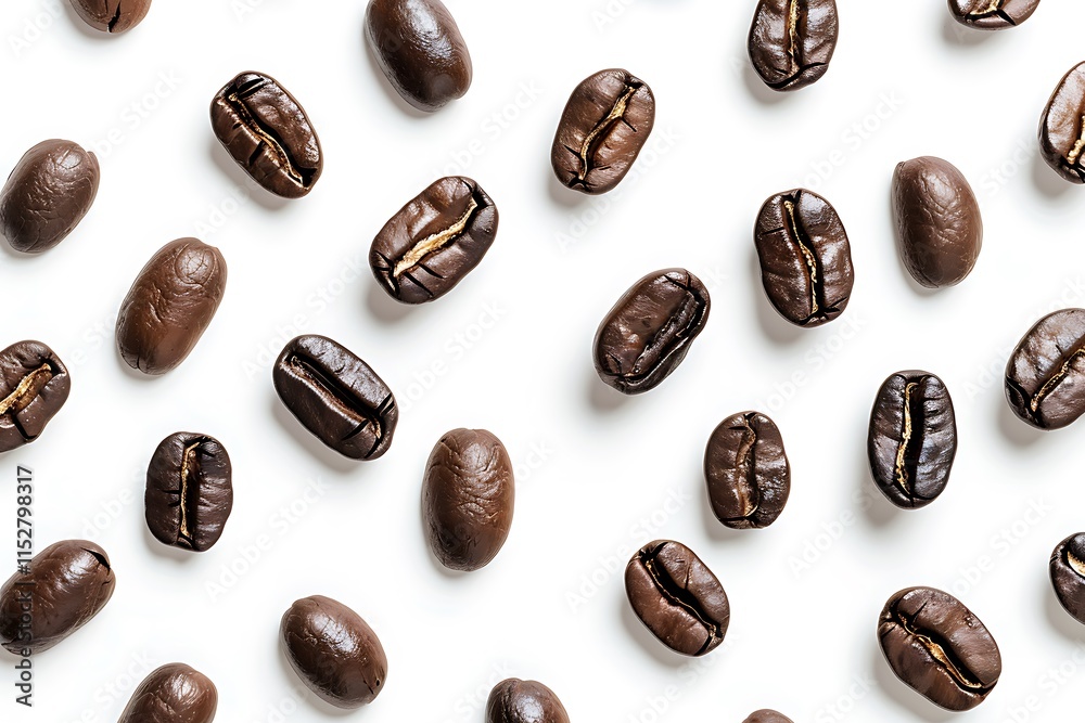 Coffee beans pattern on white background. Flat lay, top view Coffee beans pattern on white background. Flat lay, top view