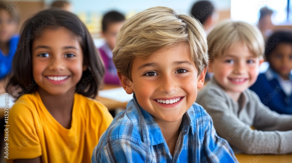 Happy Diverse Children Smiling in Classroom Setting with Engaging Learning Environment, Capturing Joy and Friendship in Educational Atmosphere Happy Diverse Children Smiling in Classroom Setting with Engaging Learning Environment, Capturing Joy and Friendship in Educational Atmosphere