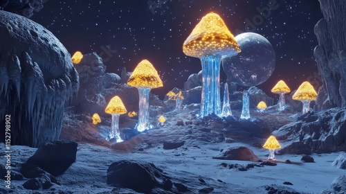 Glowing Mushroom Forest on Alien Planet photo