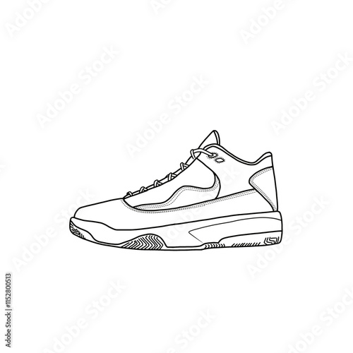 Template vector basketball shoe non-slip for men and women, high-top basketball shoe, suitable for your custom basketball shoes. Outline vector doodle illustration, side and bottom view. 