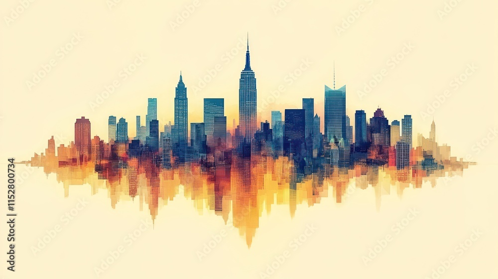 Naklejka premium A vibrant skyline silhouette with a colorful gradient, depicting an urban landscape.