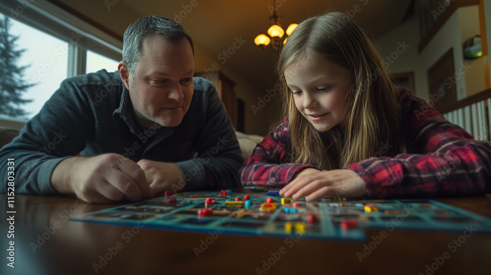 Fototapeta premium Family Spending Quality Time at Home Playing Board Games Together in a Cozy Living Room