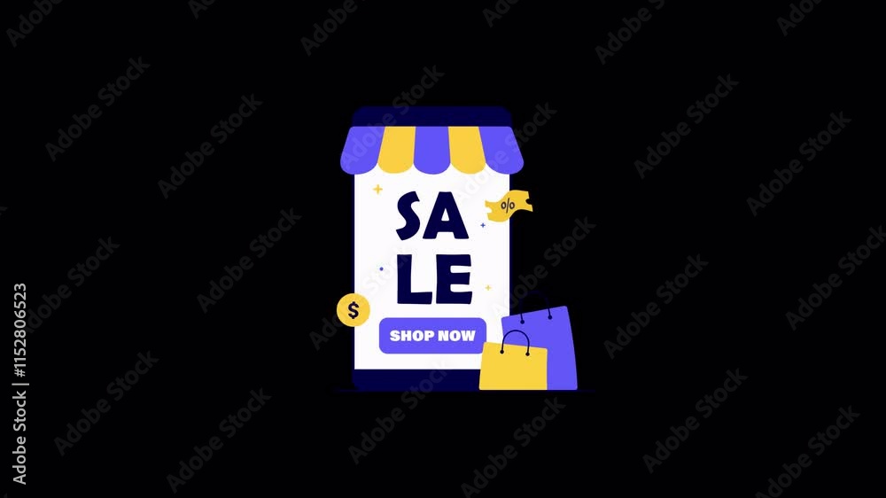 Animated Phone with Sale Offer Banner and Shopping Bag. Sale Offer Concept Video - Transparent Animated Phone with Sale Offer Banner and Shopping Bag. Sale Offer Concept Video - Transparent