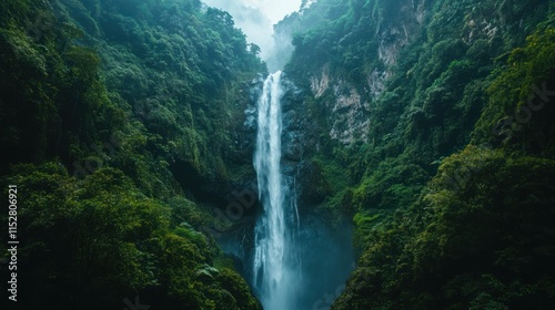 Majestic Waterfall Cascading Through Lush Rainforest
