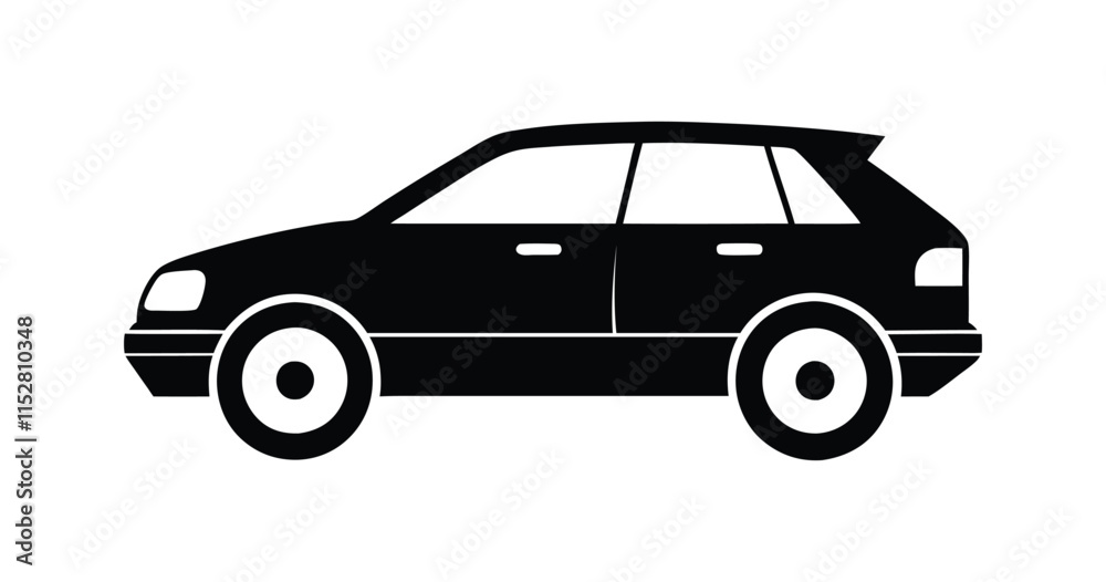 Car side view silhouette illustration. Modern vehicle vector design. Black and white car graphic. Minimalist automobile icon Car side view silhouette illustration. Modern vehicle vector design. Black and white car graphic. Minimalist automobile icon