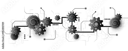 Technology background image of gears and circuit boards of network communication