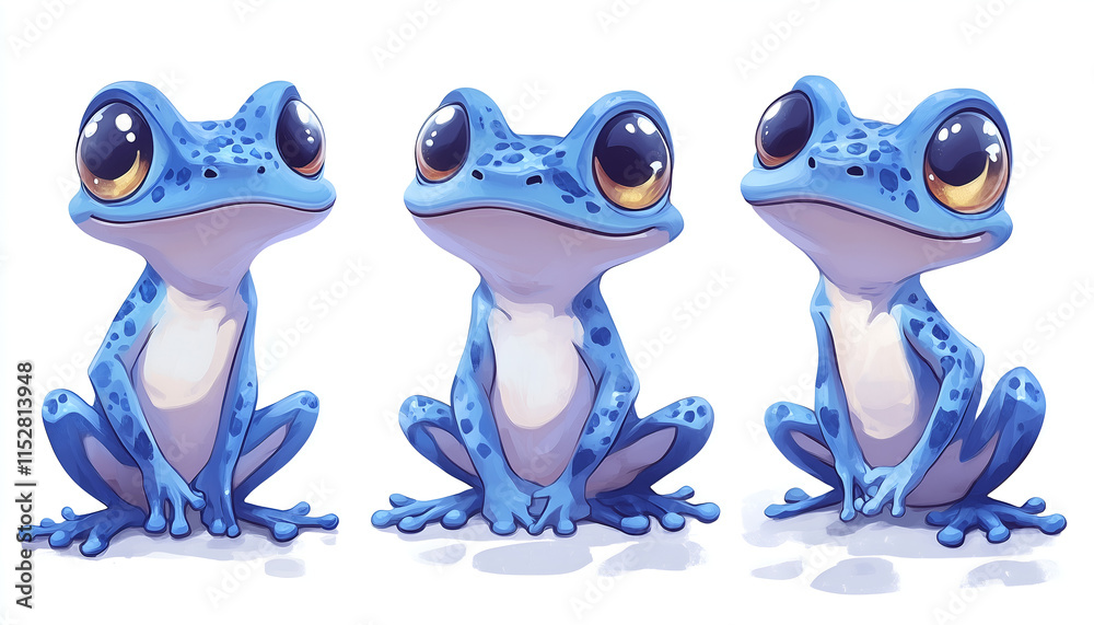 Fototapeta premium set of blue frog on white