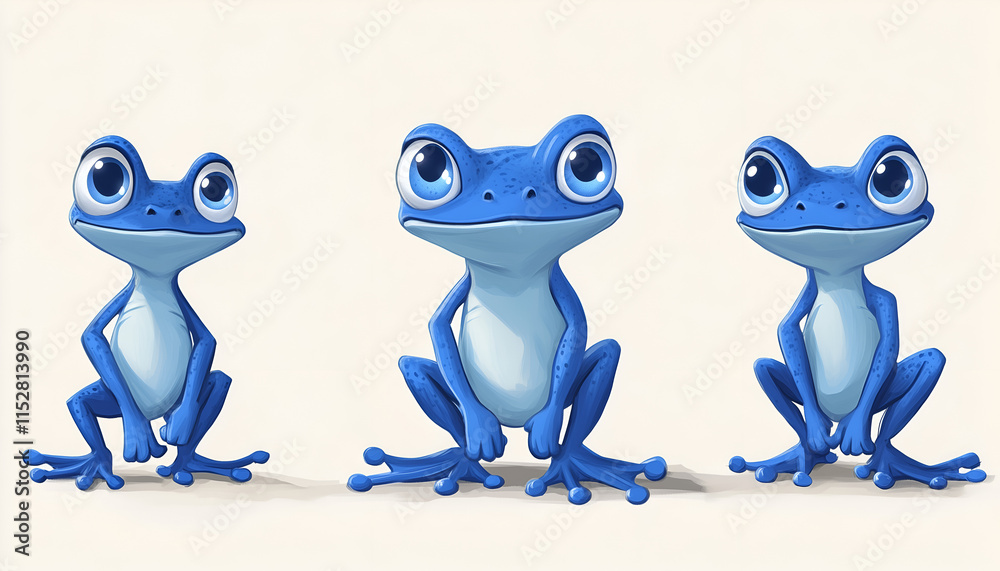 Fototapeta premium set of blue frog on white