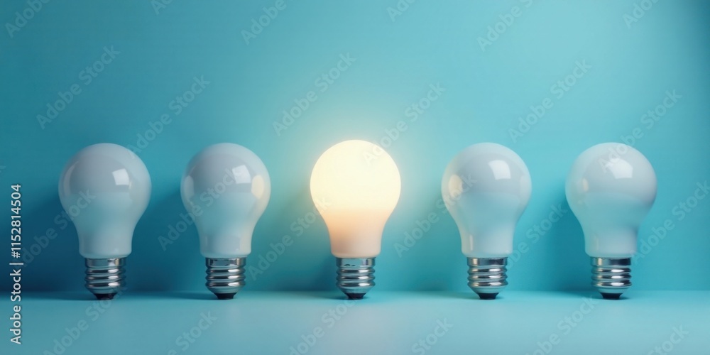 Illuminating Ideas A Single Bright Bulb Stands Out Among Unlit Bulbs, Representing the Power of Innovation and Unique Thinking Illuminating Ideas A Single Bright Bulb Stands Out Among Unlit Bulbs, Representing the Power of Innovation and Unique Thinking