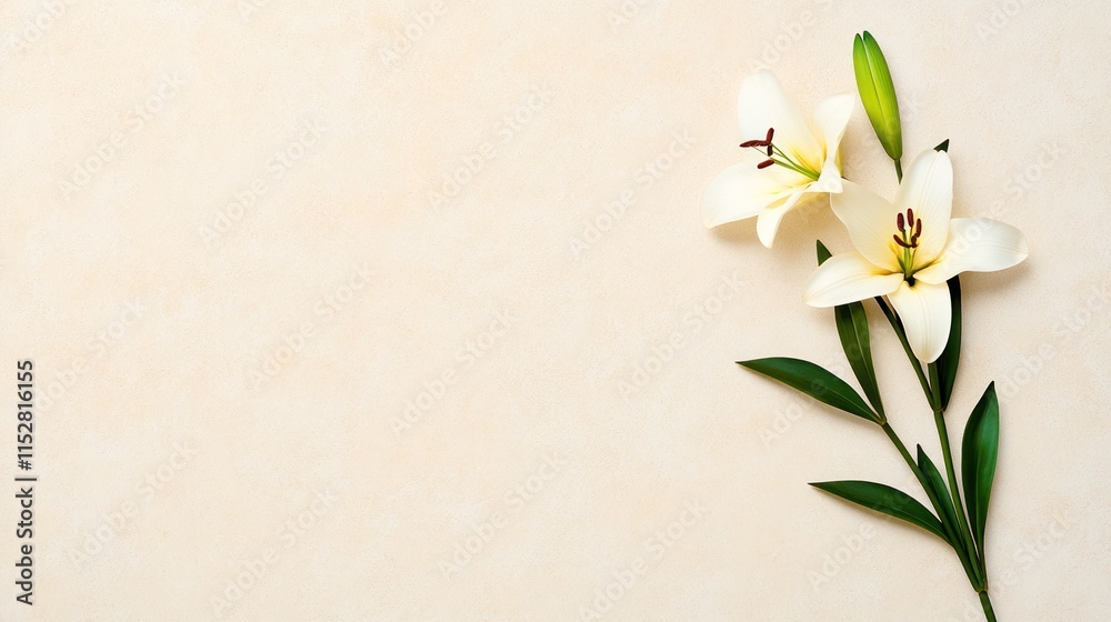 Fototapeta premium Vintage Lily Floral Background for Sympathy Card with Copy Space