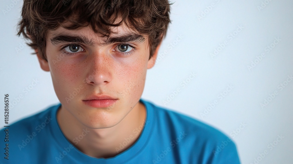 Close-Up of Emotionless Young Man with Neutral Expression Close-Up of Emotionless Young Man with Neutral Expression