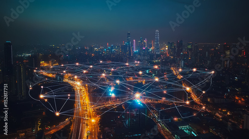 Wallpaper Mural Smart digital city with connection cyber security network reciprocity over the cityscape . future smart wireless digital city and social media networking systems that connects people within the city Torontodigital.ca