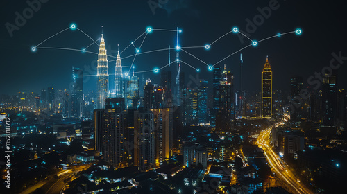 Wallpaper Mural Smart digital city with connection cyber security network reciprocity over the cityscape . future smart wireless digital city and social media networking systems that connects people within the city Torontodigital.ca