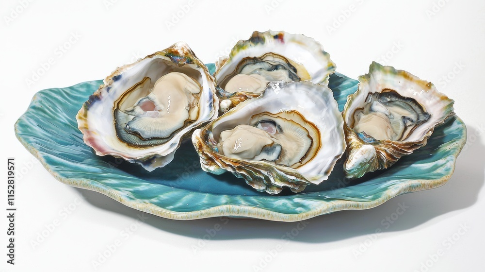 Oysters served on elegant plate coastal seafood restaurant gourmet food presentation bright lighting Oysters served on elegant plate coastal seafood restaurant gourmet food presentation bright lighting