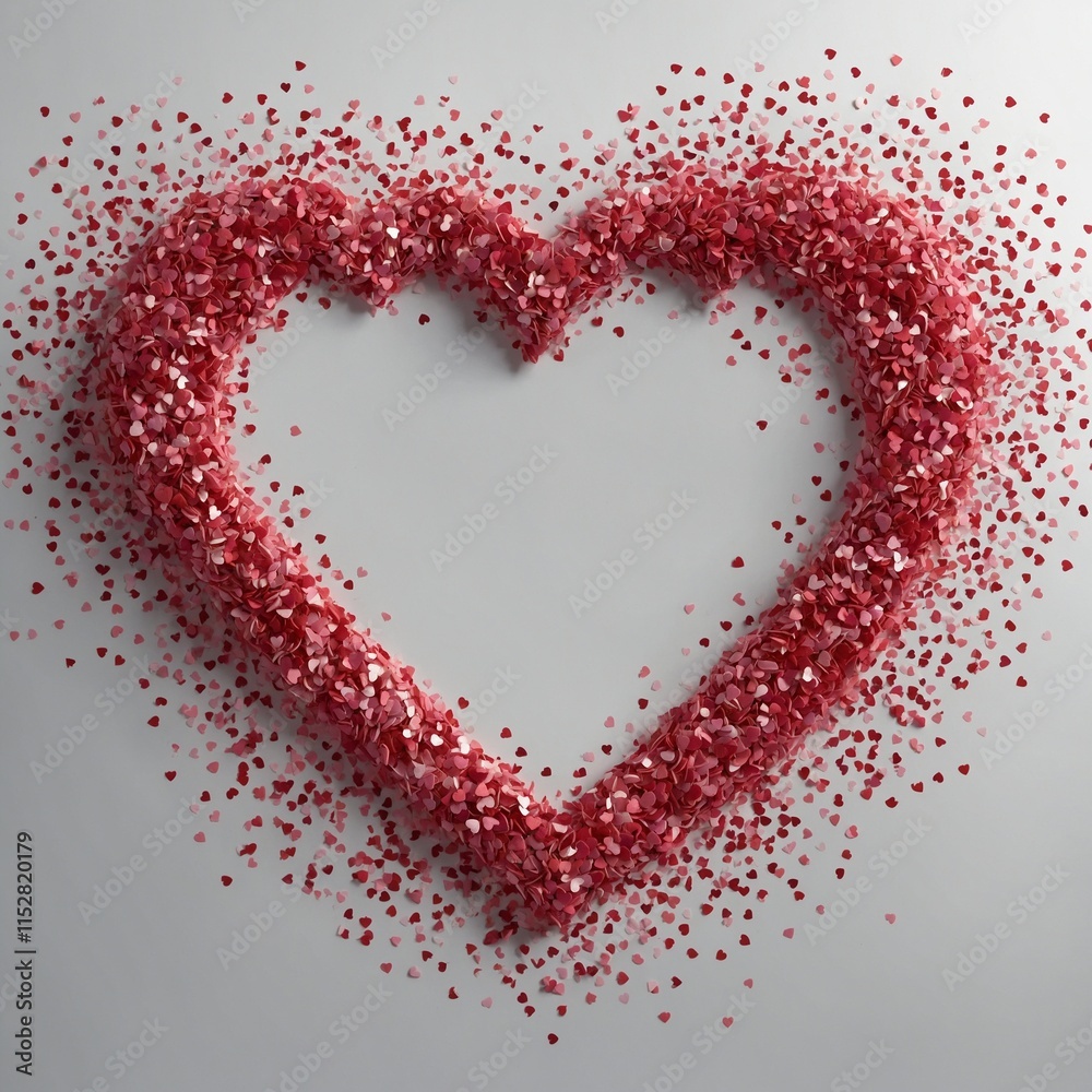 Heart-shaped frame made of pink and red confetti pieces, designed as a vector illustration. 