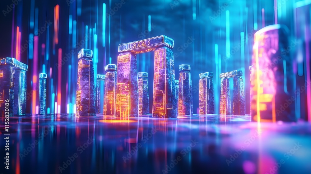 neon cyberpunk stone gate digital art - cyberpunk aesthetics neon cyberpunk stone gate digital art - cyberpunk aesthetics