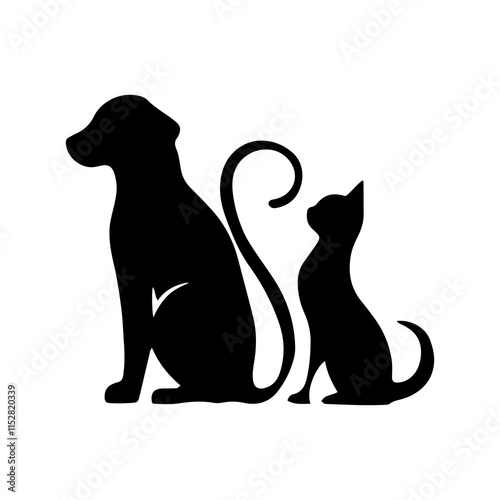 Sitting dog and cat silhouette vector illustration design on black background.