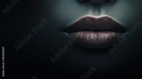 Close up of Sensual Dark Brown Lips   Mysterious Woman s Mouth   Glamour Makeup  Beauty Co photo