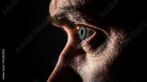 Close up of a Man s Eye  Dramatic Lighting  Intense Gaze  Profile View  Human Eye Detail  