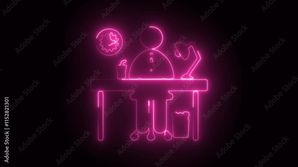 Glowing Neon Animation of Working Man Icon on Black Background. HD Video Motion Graphic Animation Glowing Neon Animation of Working Man Icon on Black Background. HD Video Motion Graphic Animation