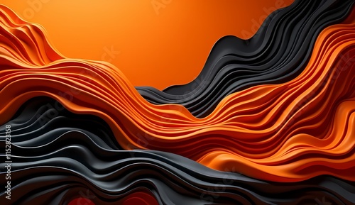 Flowing waves texture with orange and black gradient effect, premium abstract background for luxury branding and high-end digital content