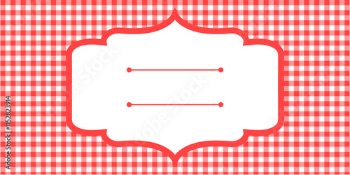 editable gingham pattern or tile checkered with empty window badge for Picnic BBQ Party invitation, poster and banner or flyer, restaurant menu vector	
