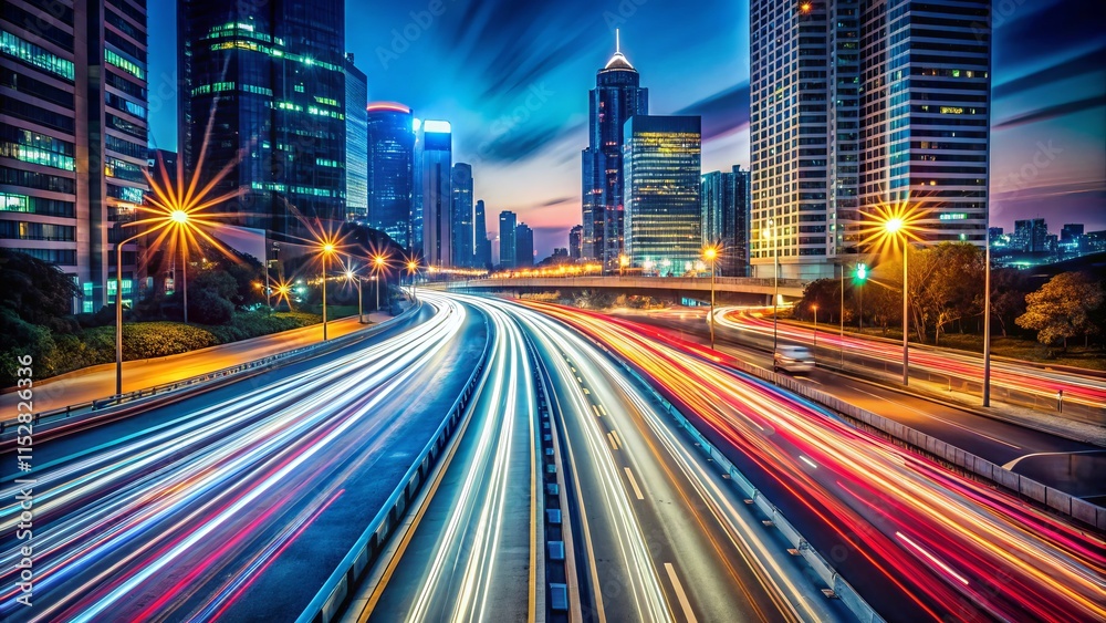 Obraz premium City Highway Light Trails - Speed, Progress, Future - Worm's Eye View Night Photography