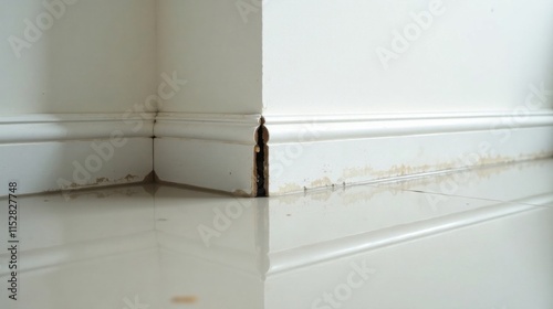 Wallpaper Mural Damaged baseboard corner needing repair shows water damage and deterioration Torontodigital.ca